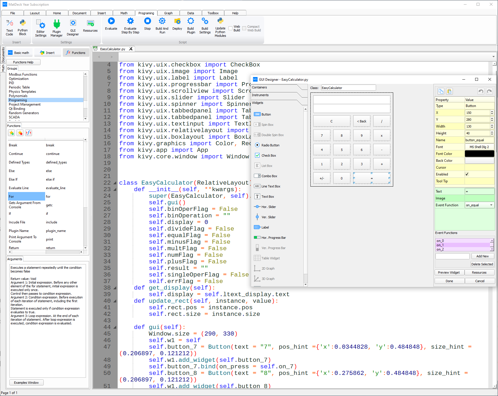 Automatically generated code in MatDeck GUI Designer