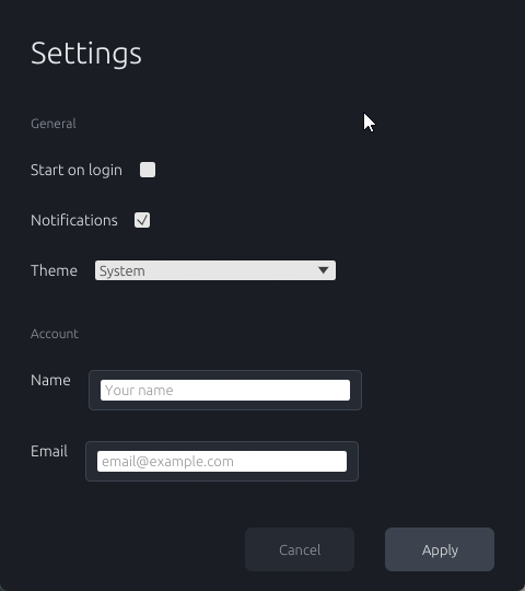 Juia GUI Designer settings panel