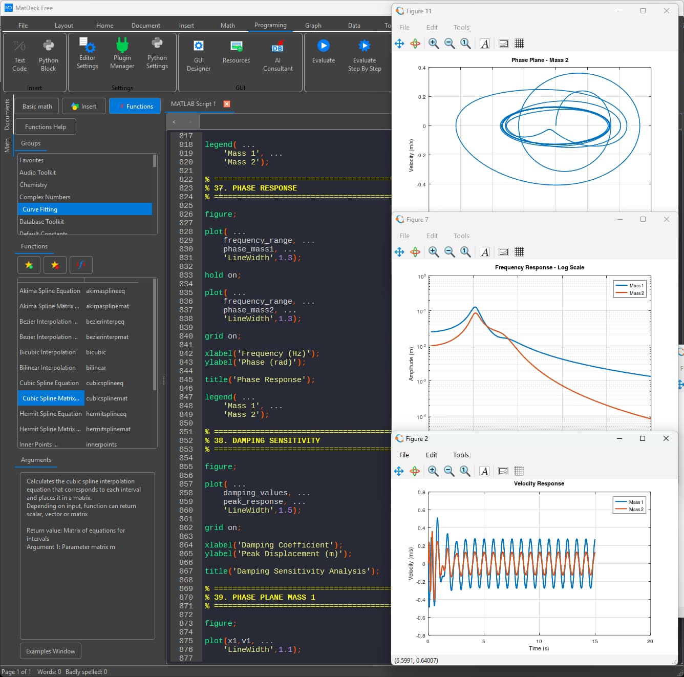 Engineering analysis performed from MATLAB code in MatDeck